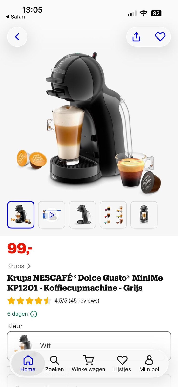 Krups NESCAFÉ Dolce Gusto MiniMe KP1201 - Wit, Ophalen of Verzenden, Zo goed als nieuw, Koffiemachine
