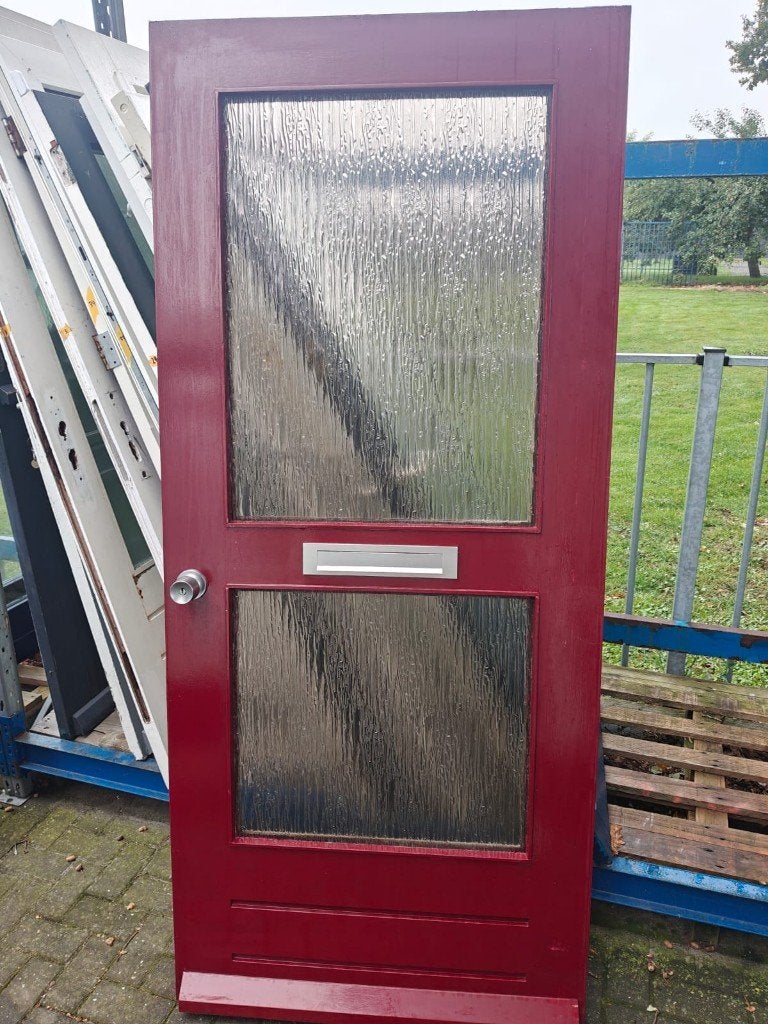 Houten voordeur rood/wit met brievenbus | 92,5x211 cm, Ophalen, Gebruikt, 80 tot 100 cm, Buitendeur