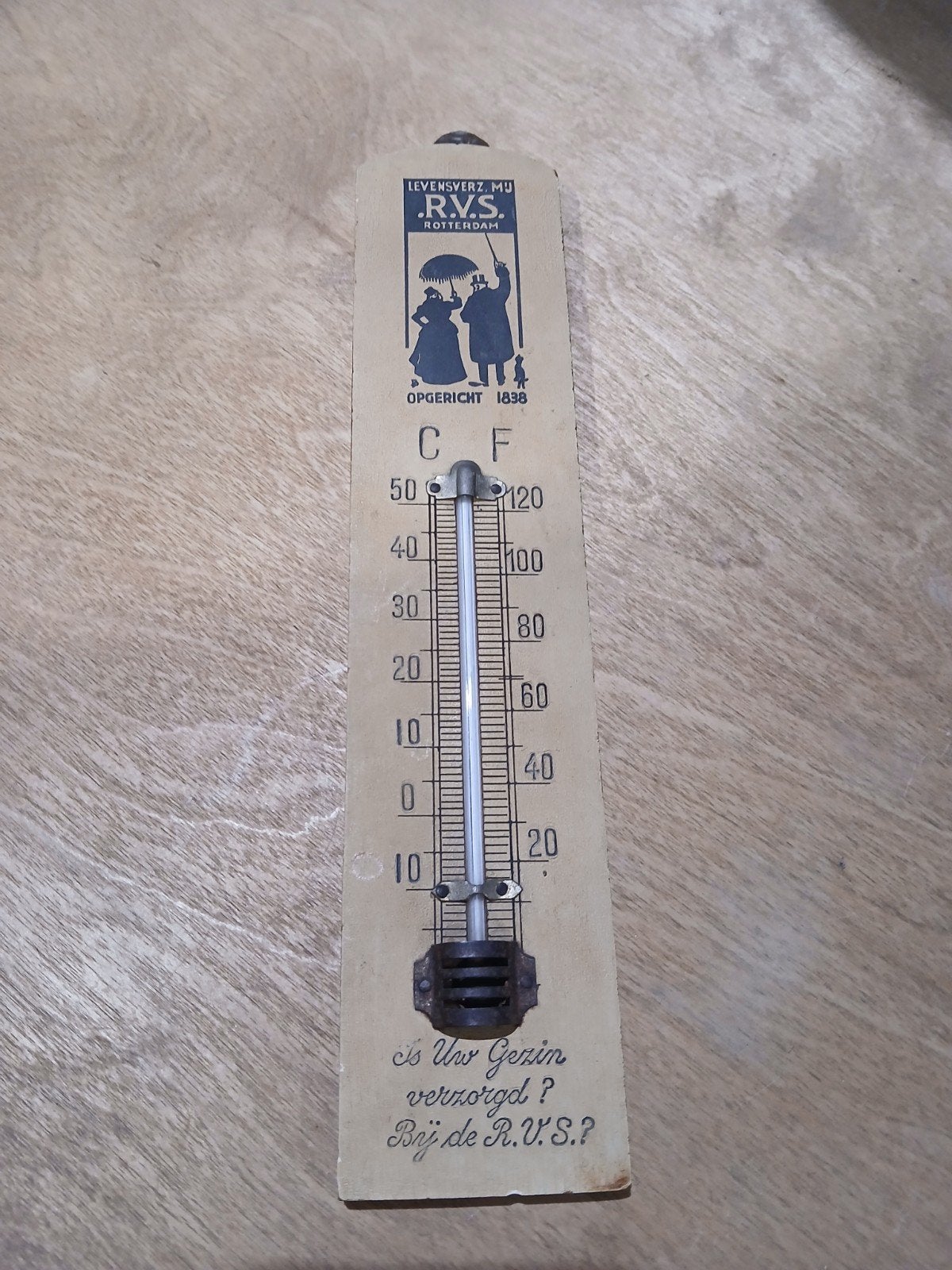 Vintage R.V.S. Rotterdam thermometer - Houten wandmodel, Gebruikt, Ophalen of Verzenden, Overige merken, Hout