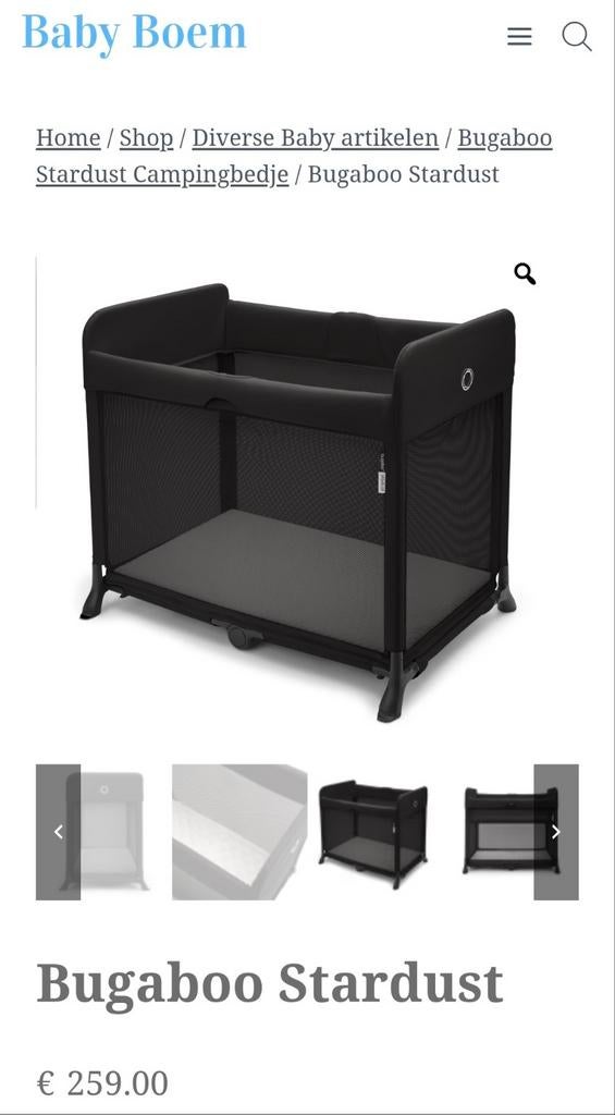 Bugaboo Stardust campingbedje, Kinderen en Baby's, Babywiegjes en Ledikanten, Ophalen, Zo goed als nieuw, Reisbedje