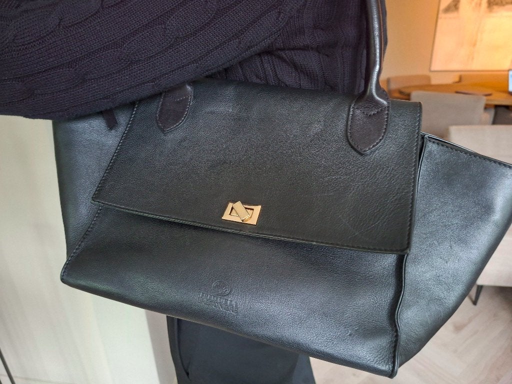 Zwarte leren handtas Fred de la Bretoniere, Ophalen of Verzenden, Zo goed als nieuw, Zwart, Handtas
