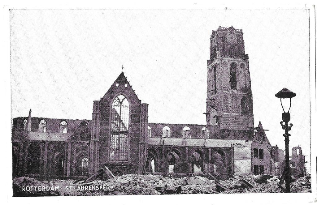 AK Rotterdam - St. Laurenskerk na bombardement, Verzenden, 1940 tot 1960, Ongelopen, Zuid-Holland