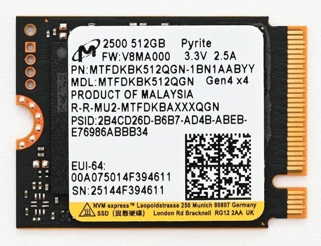 Micron 512 GB 2500 M.2 2230 + test report, Intern, SSD, Ophalen of Verzenden, Zo goed als nieuw