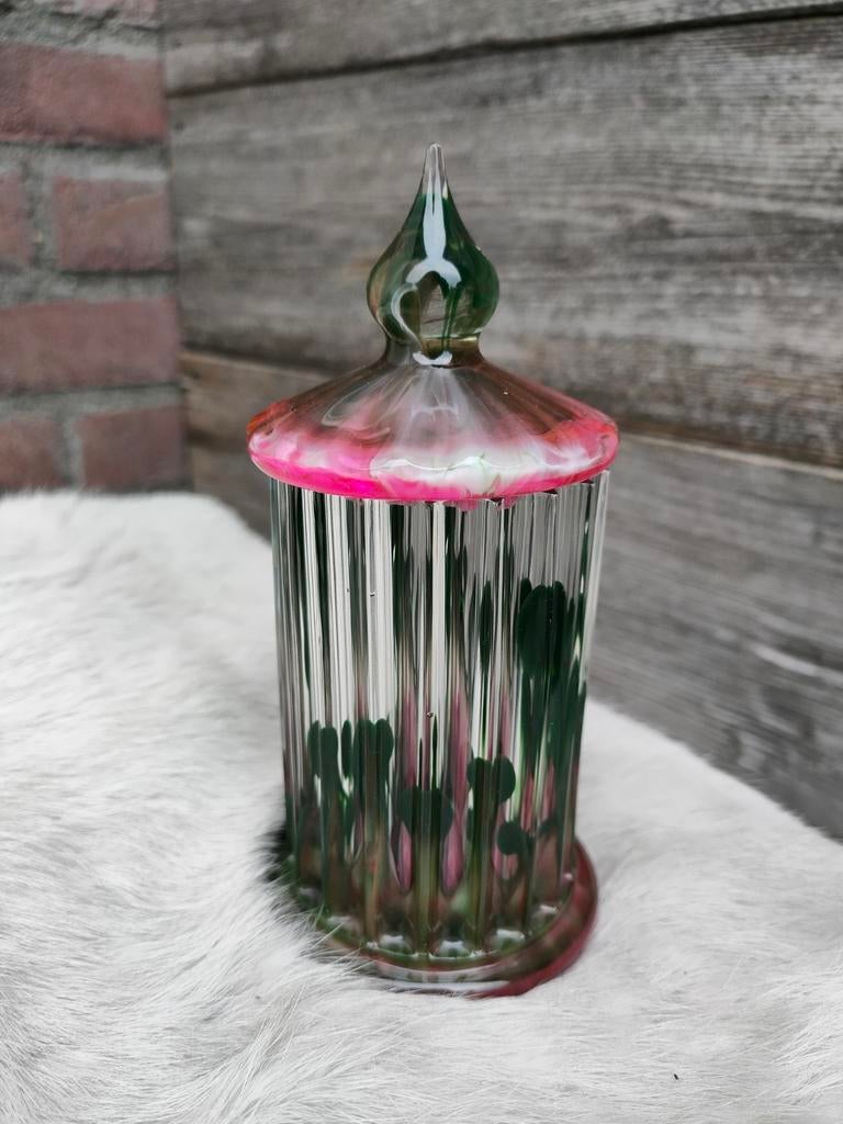 Decoratieve Pot met Deksel - Groen/Roze, Ophalen of Verzenden