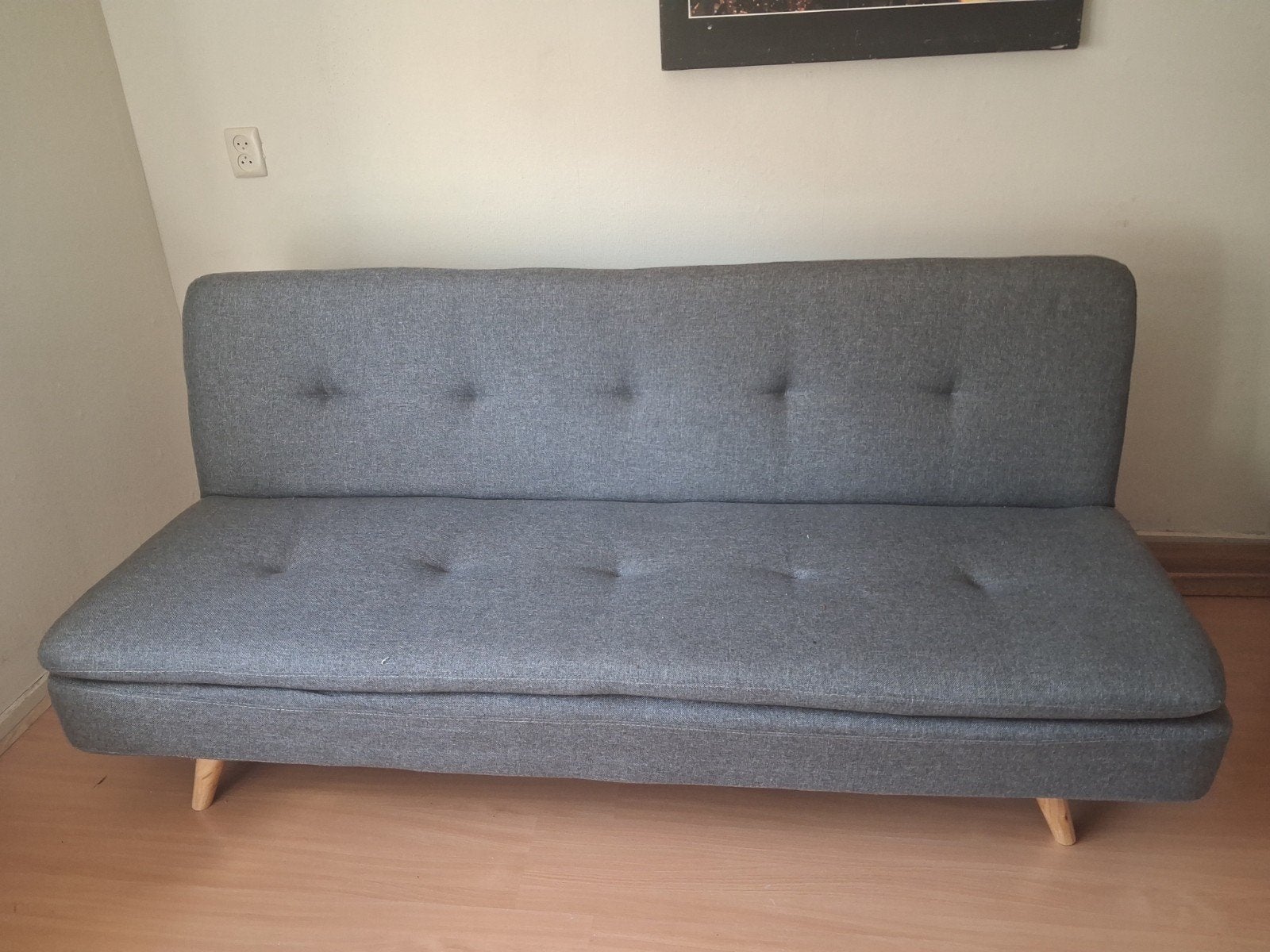 Moderne grijze slaapbank, 90 euto vast., Ophalen, Tweepersoons, 190 cm of minder, Zo goed als nieuw