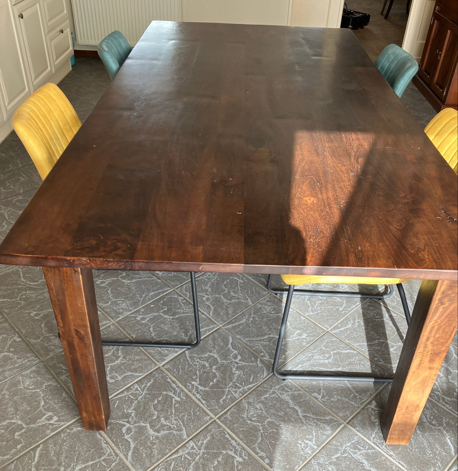 Grote Bruine Eetkamertafel - 220x110 cm, Huis en Inrichting, Ophalen, Gebruikt, 100 tot 150 cm, 200 cm of meer