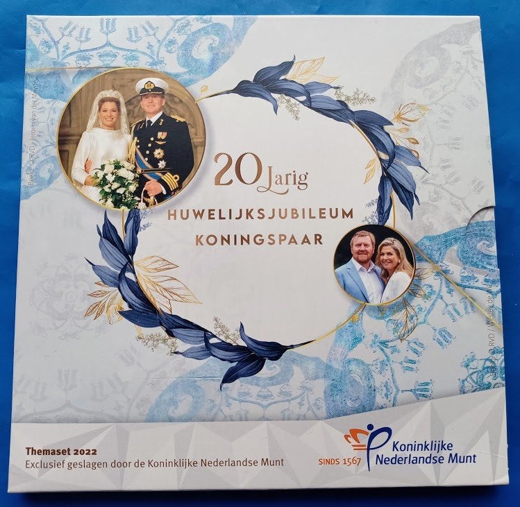 Themaset KNM 2022 - 20 Jarig Huwelijks Jubileum, Postzegels en Munten, Munten | Nederland, Verzenden, Koningin Beatrix, Euro's