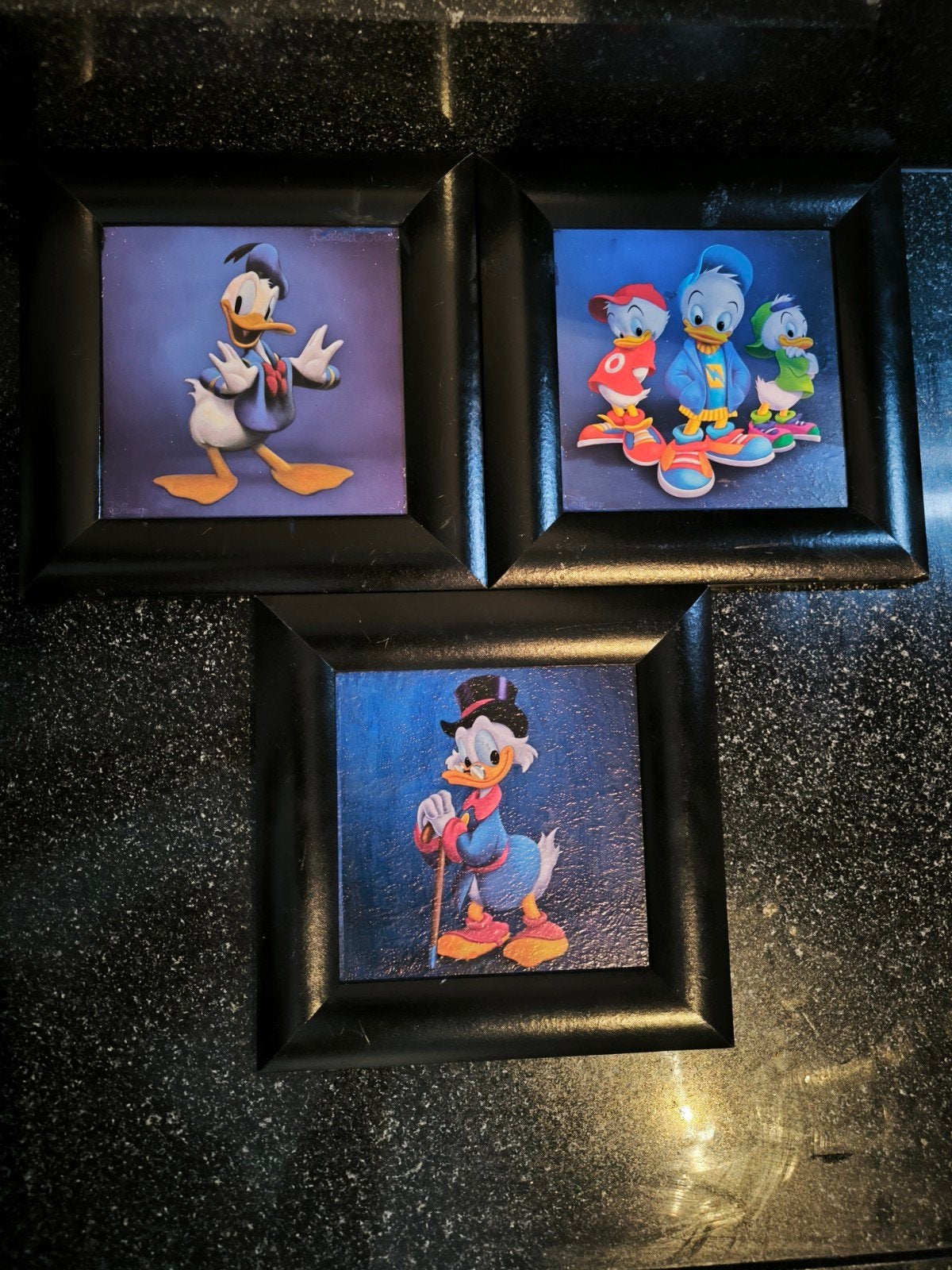 3 Donald Duck schilderijtjes, Minder dan 50 cm, Gebruikt, Ophalen of Verzenden, Schilderij