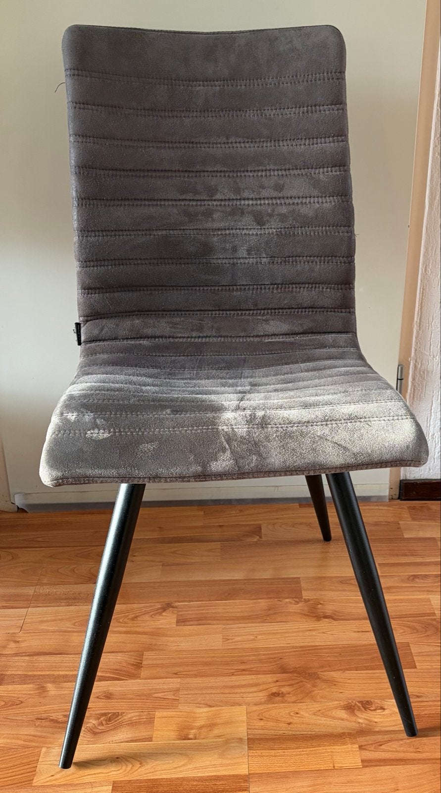 Moderne eetkamerstoel - Grijs stof met zwart metalen poten, Ophalen, Gebruikt, Vijf, Zes of meer stoelen, Stof