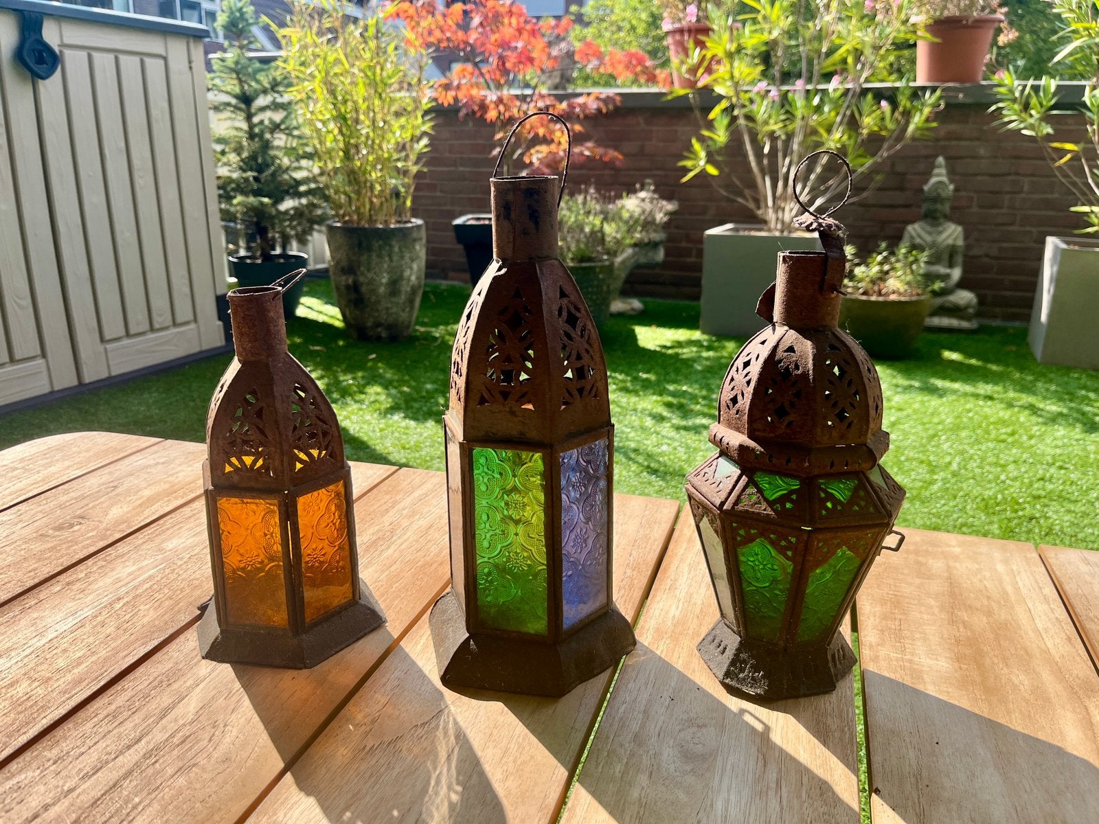 Arabische tafellmap hanglamp met glas set van 3, Huis en Inrichting, Paars, Ophalen, Gebruikt, Glas