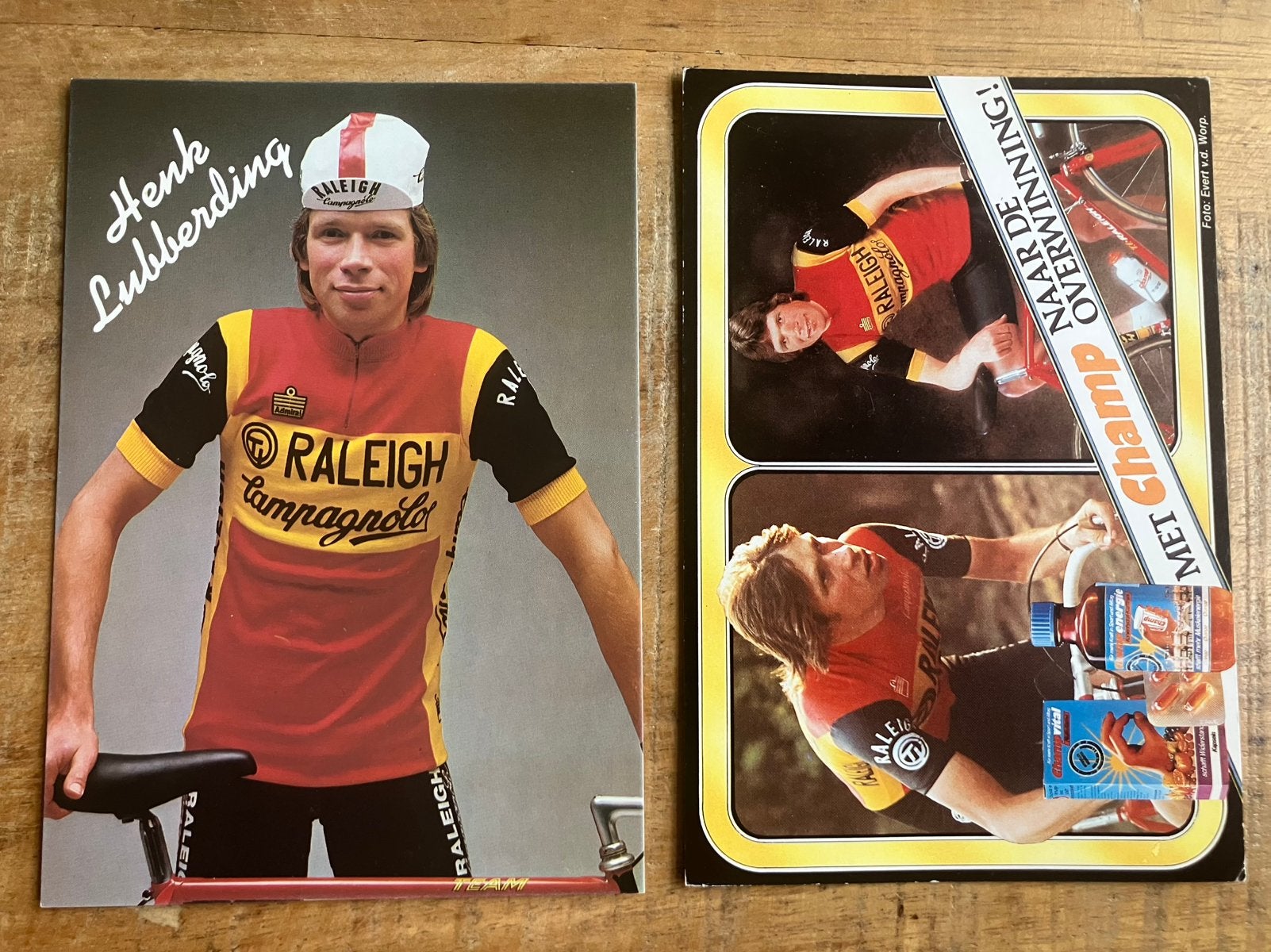 Henk Lubberding - TI Raleigh 1982 - 2 kaarten wielrennen, Ophalen of Verzenden, Zo goed als nieuw, Buitenlandse clubs, Poster, Plaatje of Sticker