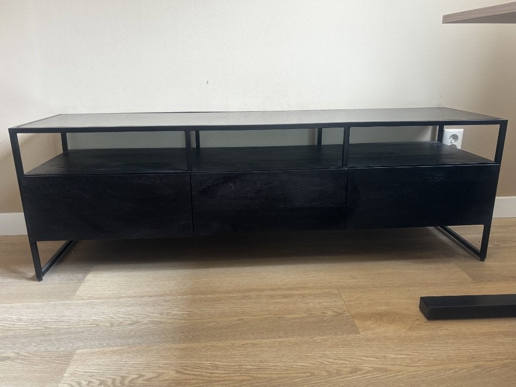Tv meubel zwart, Ophalen, Gebruikt, 100 tot 150 cm, Glas