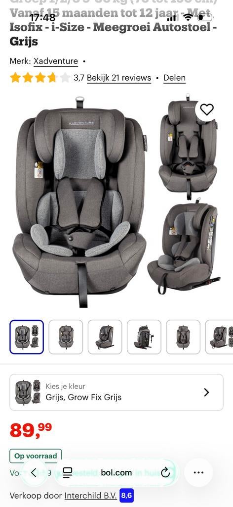 X Adventure Isofix Autostoel - Grijs, Kinderen en Baby's, Autostoeltjes, 0 t/m 18 kg, Zo goed als nieuw, Isofix, Verstelbare rugleuning