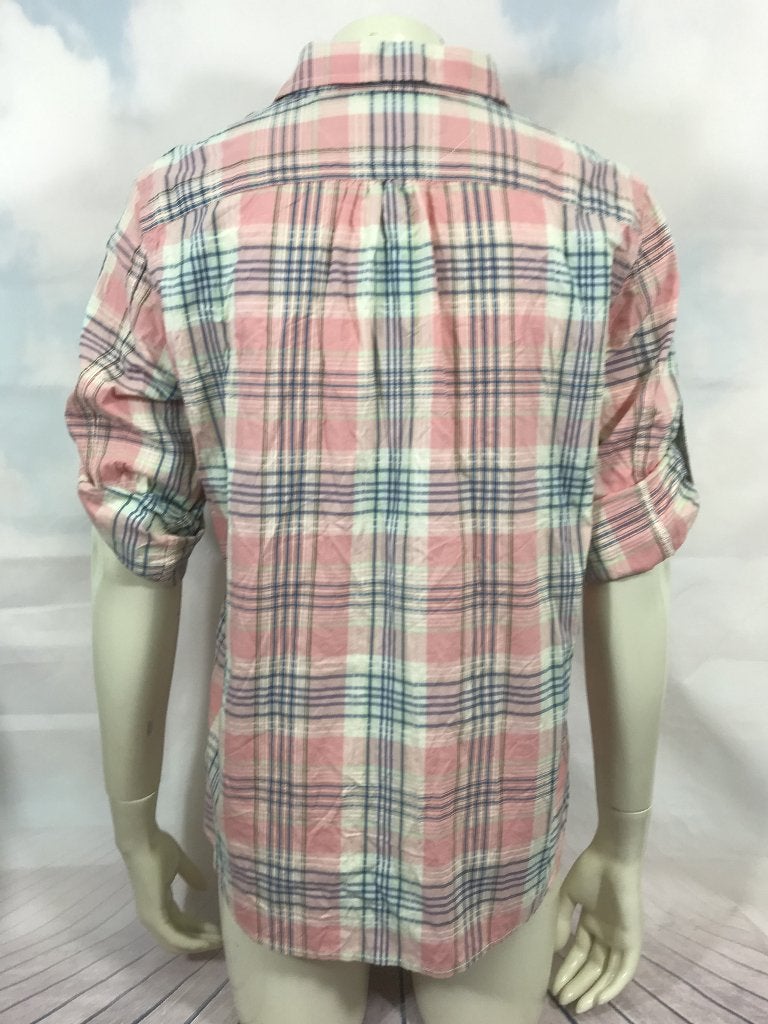 Lauren Ralph Lauren roze geblokte blouse maat M (3C7), Tweedehands verkoop, Ophalen of Verzenden, Roze, Tweedehands verkoop