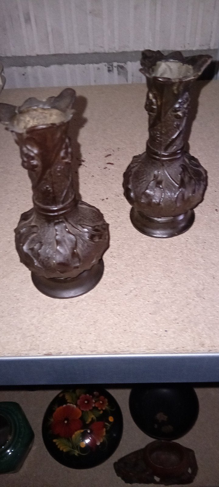 2 antieke bronzen art nouveau vaasjes. Japans?, Antiek en Kunst, Ophalen of Verzenden