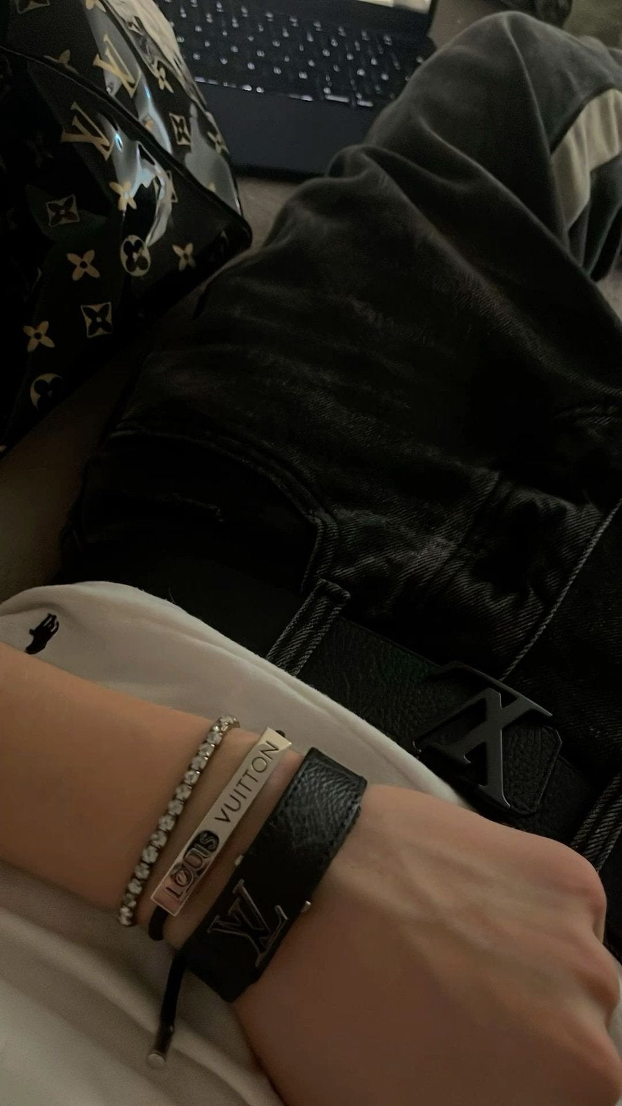 Zwart Lv Bracelet, Verzenden, Zo goed als nieuw, Zwart, Leer