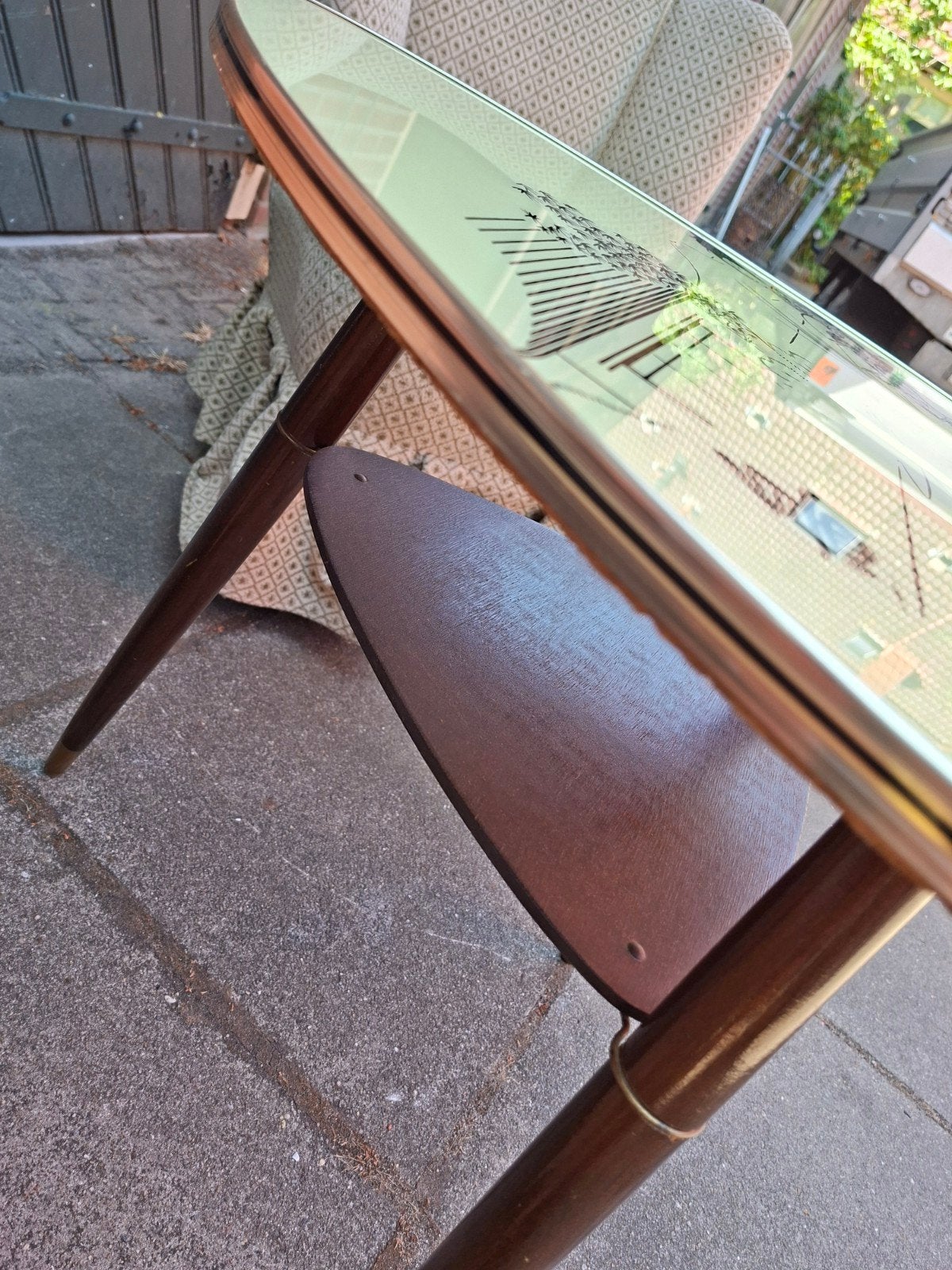 Set van 2 Vintage Fauteuils uit de Jaren '50 met Bijzettafel, Ophalen, Gebruikt