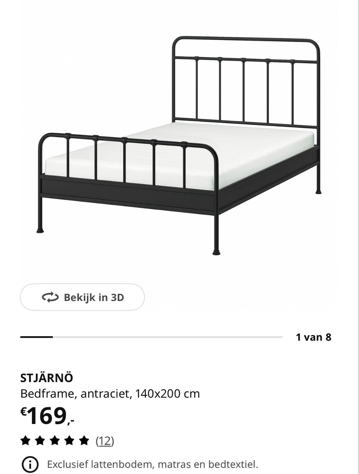 IKEA STJÄRNÖ Bedframe 140x200 cm Antraciet Nieuw in doos, Ophalen, Zwart, 140 cm, 200 cm