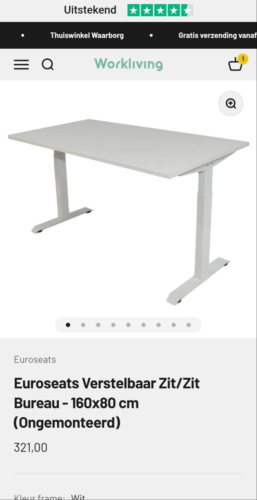 Nieuw Euroseats Zit/Zit Bureau - 160x80 cm (Ongemonteerd), Zit-sta bureau, Ophalen of Verzenden, Overige merken, Wit