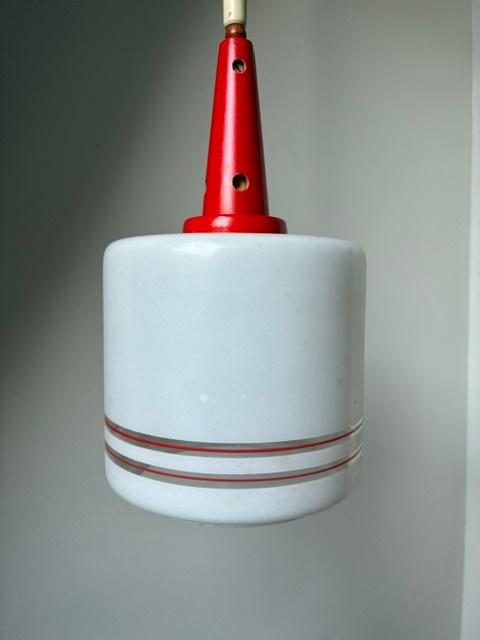 Leuke vintage retro plafondlamp glas hout kunststof, Ophalen of Verzenden, Gebruikt, Glas