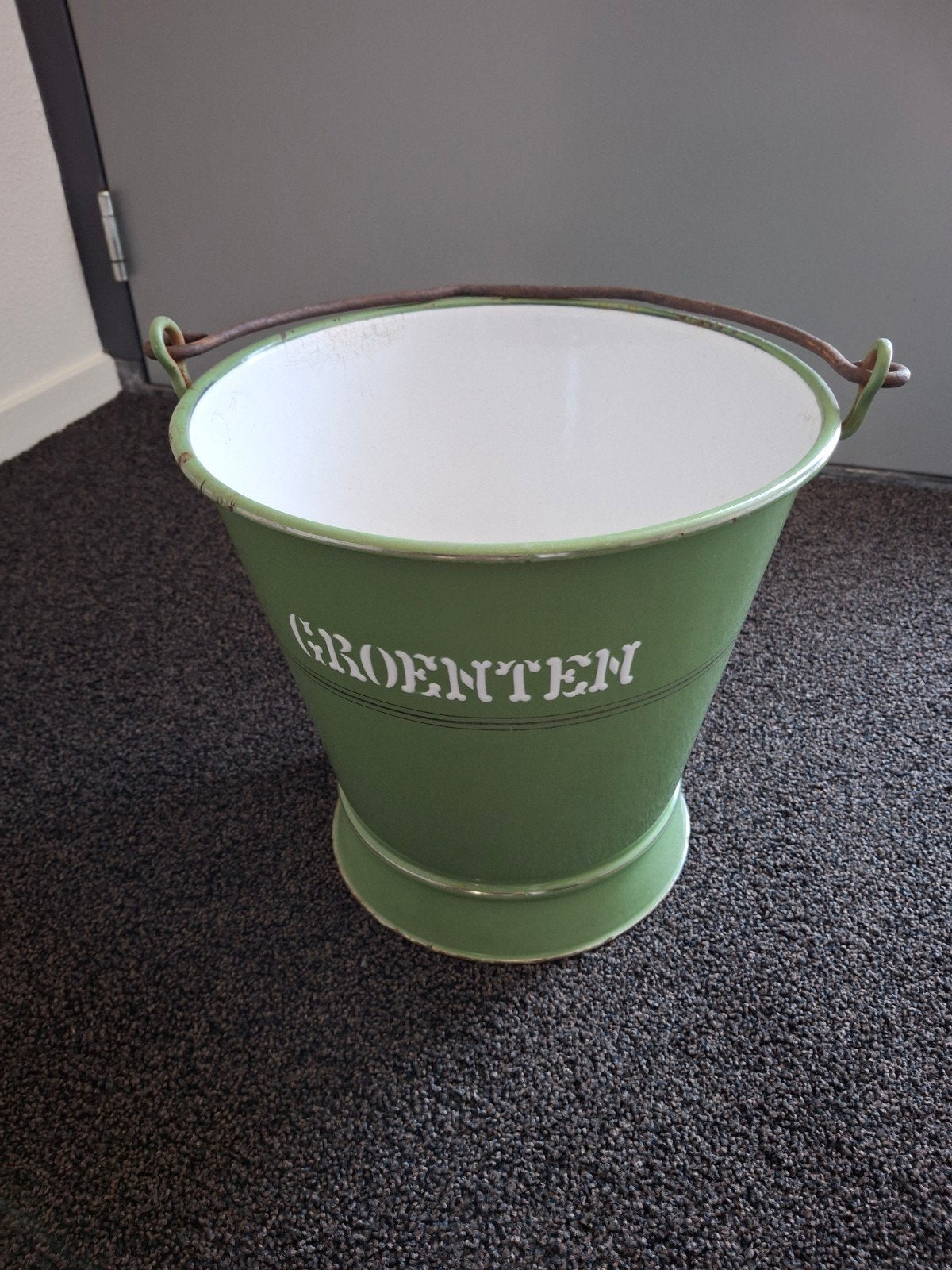 Vintage Groenten Emaille Emmer - Groen, Ophalen of Verzenden