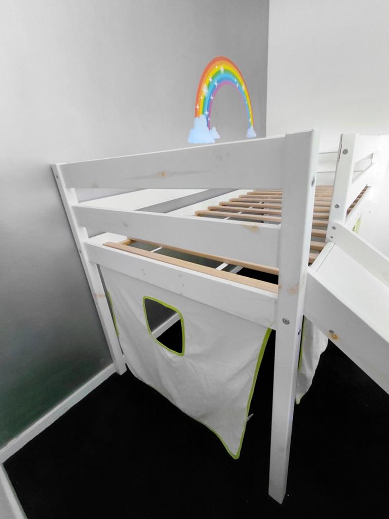 Halfhoogslaper met glijbaan en speeltent, Gebruikt, 90 cm, Eenpersoons, Minder dan 160 cm