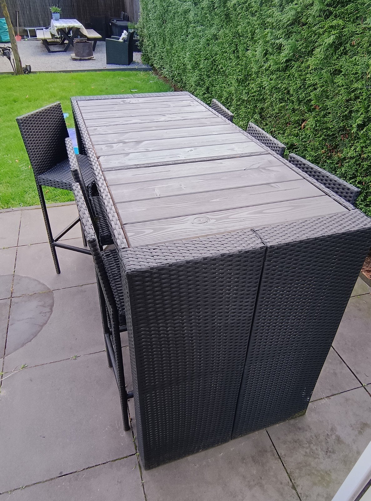 Bartafel met 6 barkrukken - Zwart, Tuin en Terras, Ophalen of Verzenden, Gebruikt, Wicker
