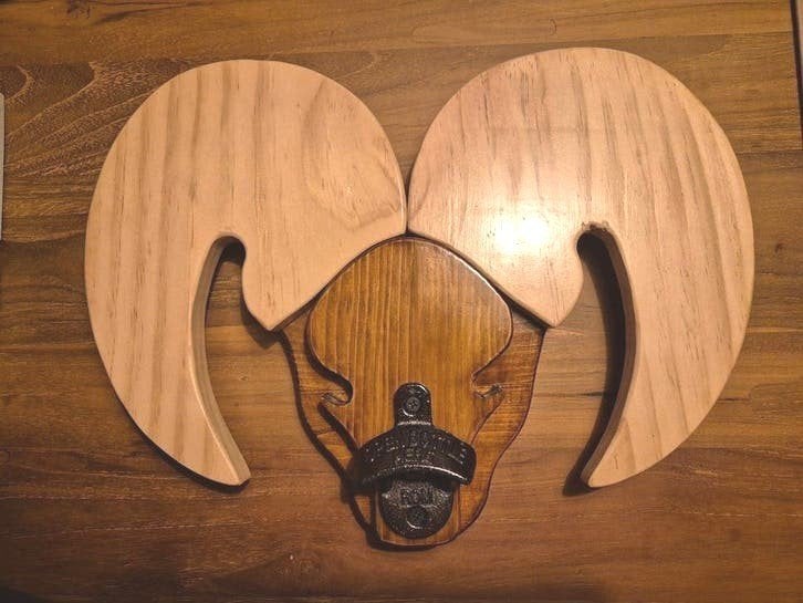 Wanddecoratie hout met kroonkurk opener, 28 cm, Ophalen of Verzenden, Handgemaakt, 38 cm