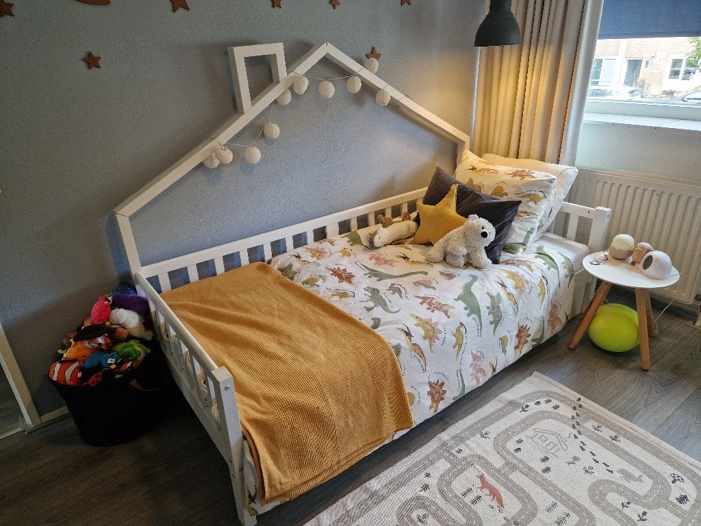 Kinderbed huis – 90x200 cm met 2 laden wit, Kinderen en Baby's, Ophalen, Gebruikt, 180 cm of meer, 85 tot 100 cm