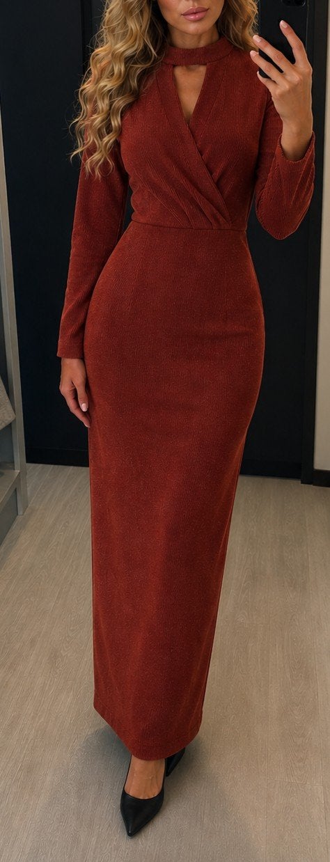 Elegante Lamine Jurk Maat 40 - Terracotta Ribstof, Kleding | Dames, Maat 38/40 (M), Bruin, Nieuw, Ophalen of Verzenden