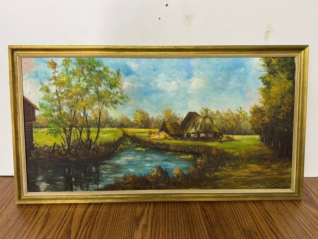 Gesigneerd olieverfschilderij landschap boerderij C.Doorn, Antiek en Kunst, Kunst | Schilderijen | Klassiek, Ophalen, Doek, Oud hollands