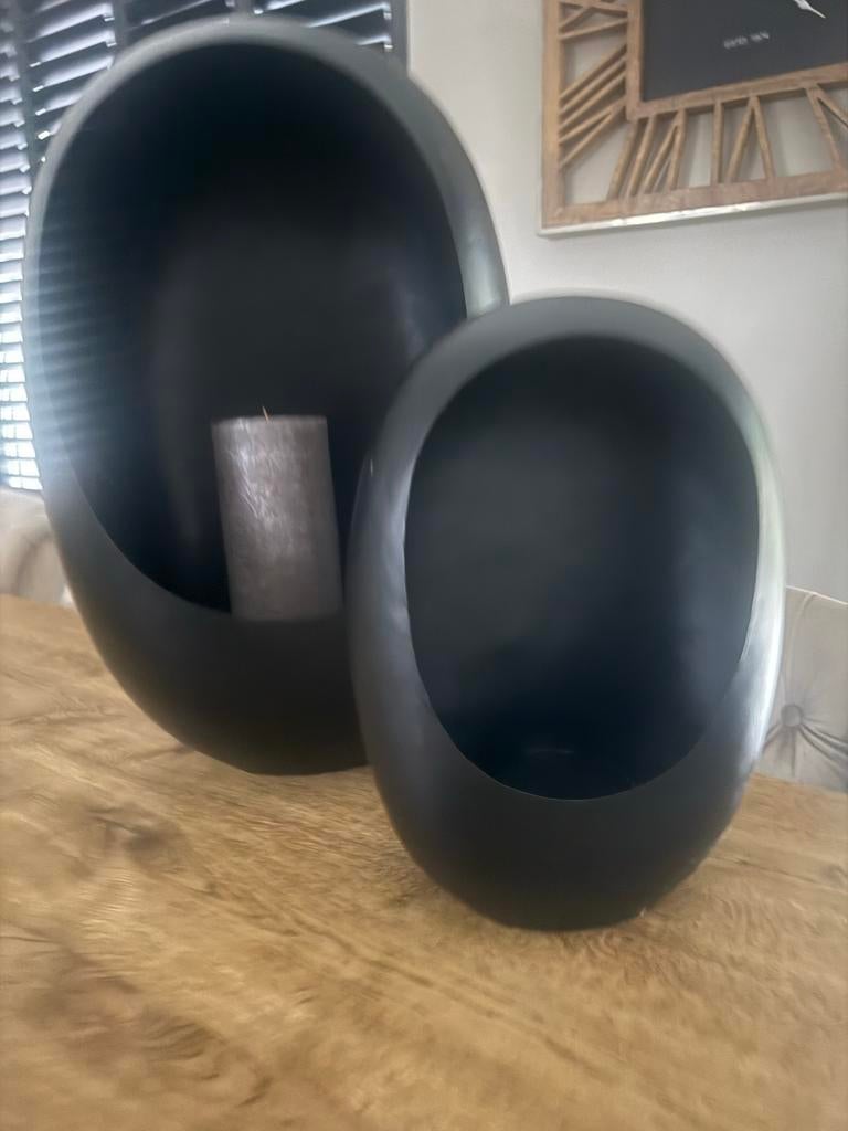 Egg windlichten zwart, Huis en Inrichting, Woonaccessoires | Kandelaars en Kaarsen, Overige materialen, Zwart, Ophalen of Verzenden