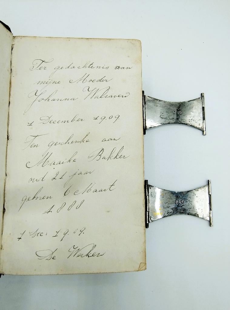 Bijbel met zilveren sloten, J. van Dam, Schoonhoven, 1873, Verzenden, Bijbel