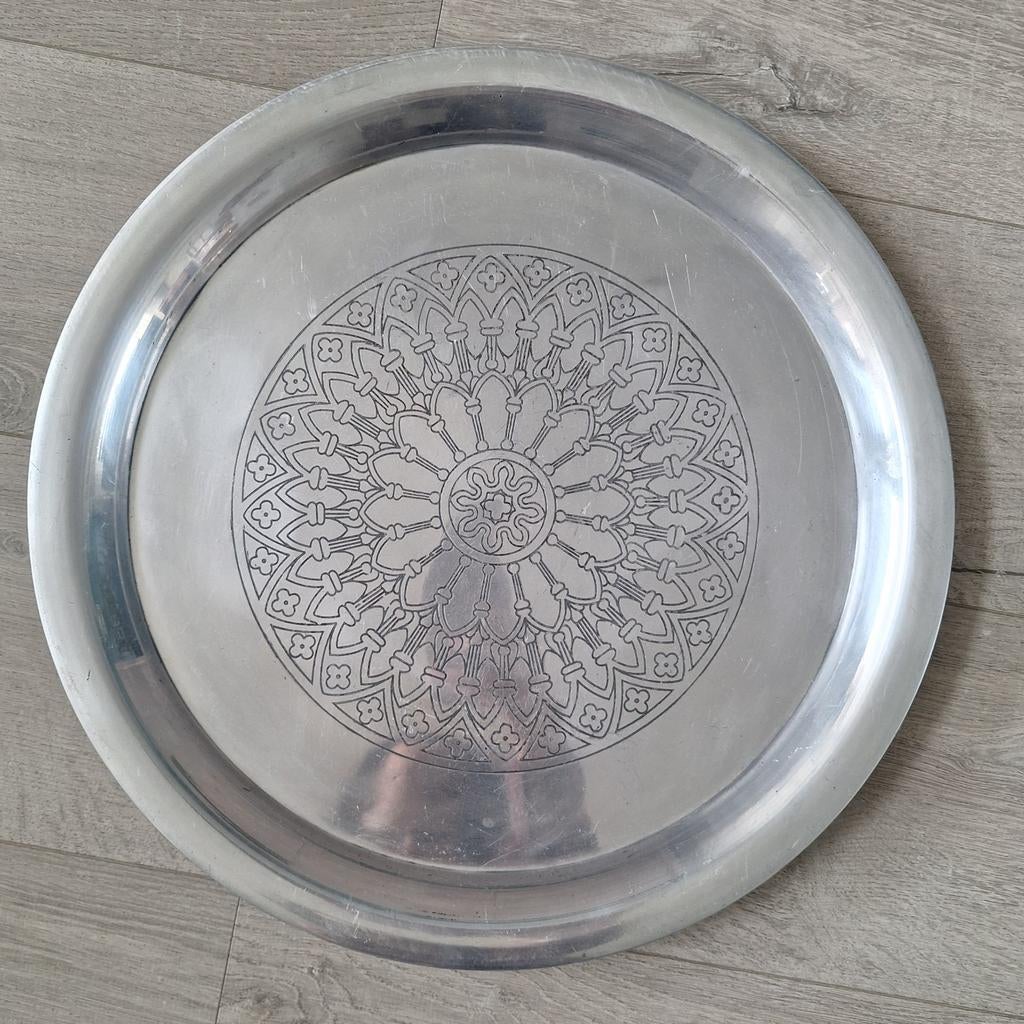 Rond metalen dienblad - 42cm doorsnede, Ophalen of Verzenden, Gebruikt, Rond, Metaal