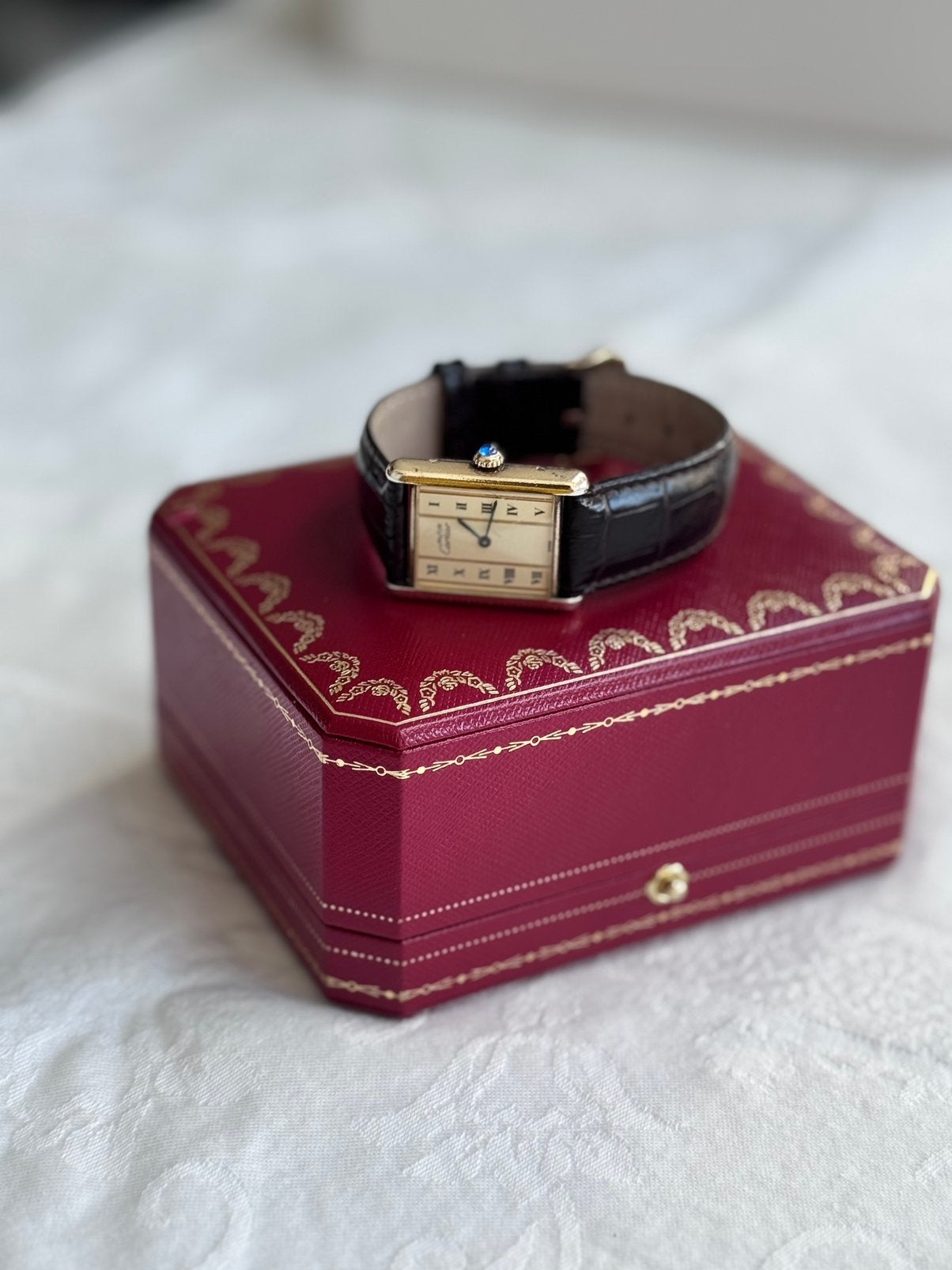CARTIER tank Vermeil , quartz, full set, Ophalen of Verzenden, Zo goed als nieuw, Leer, Overige merken