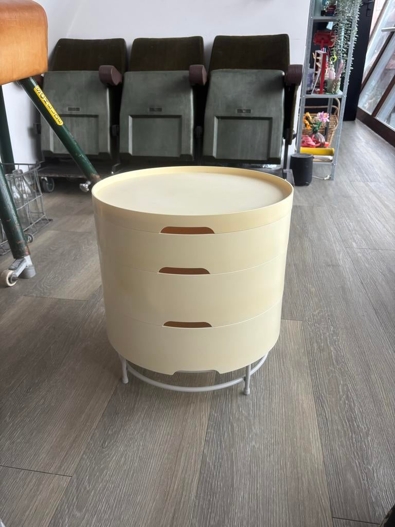Ikea PS2014, Bijzettafel, Wit Trolley., Huis en Inrichting, Tafels | Bijzettafels, 45 tot 60 cm, Gebruikt, Rond, Ophalen of Verzenden
