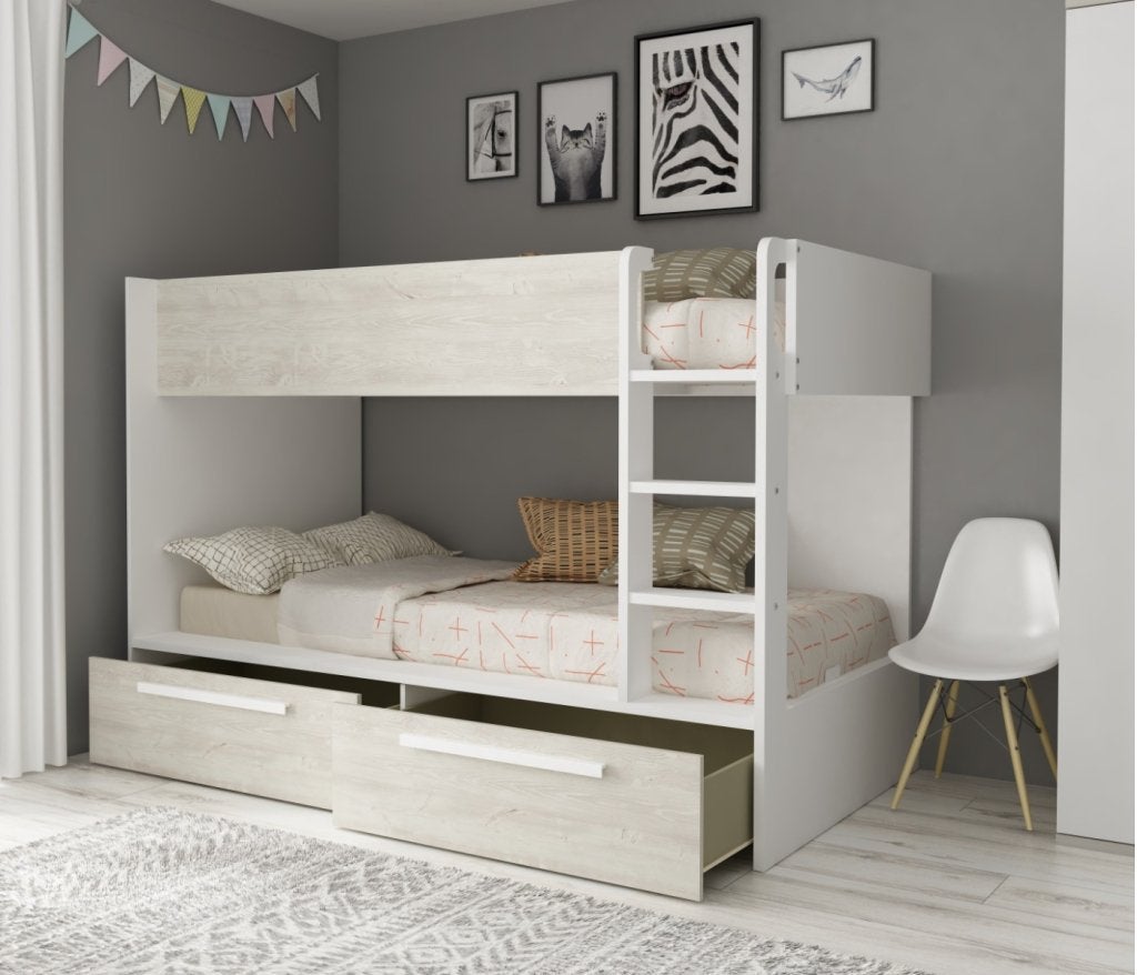 Jules stapelbed met twee lades - 90x200 - Wit, Niet ingevuld, Niet ingevuld, Niet ingevuld