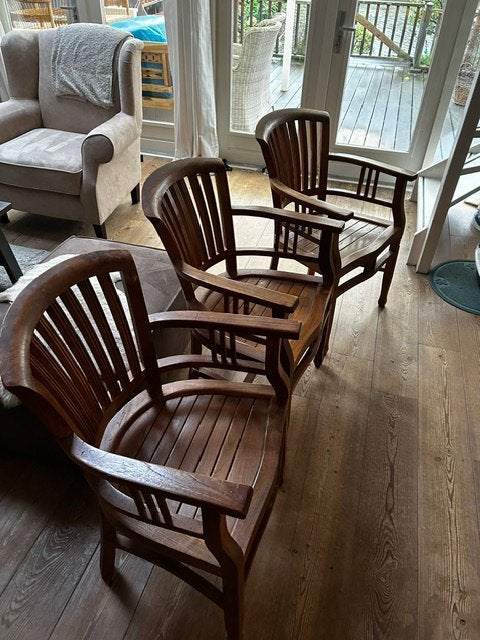 3 Teakhouten eetkamerstoelen te koop., Gebruikt, Ophalen of Verzenden, Teakhout, Hout