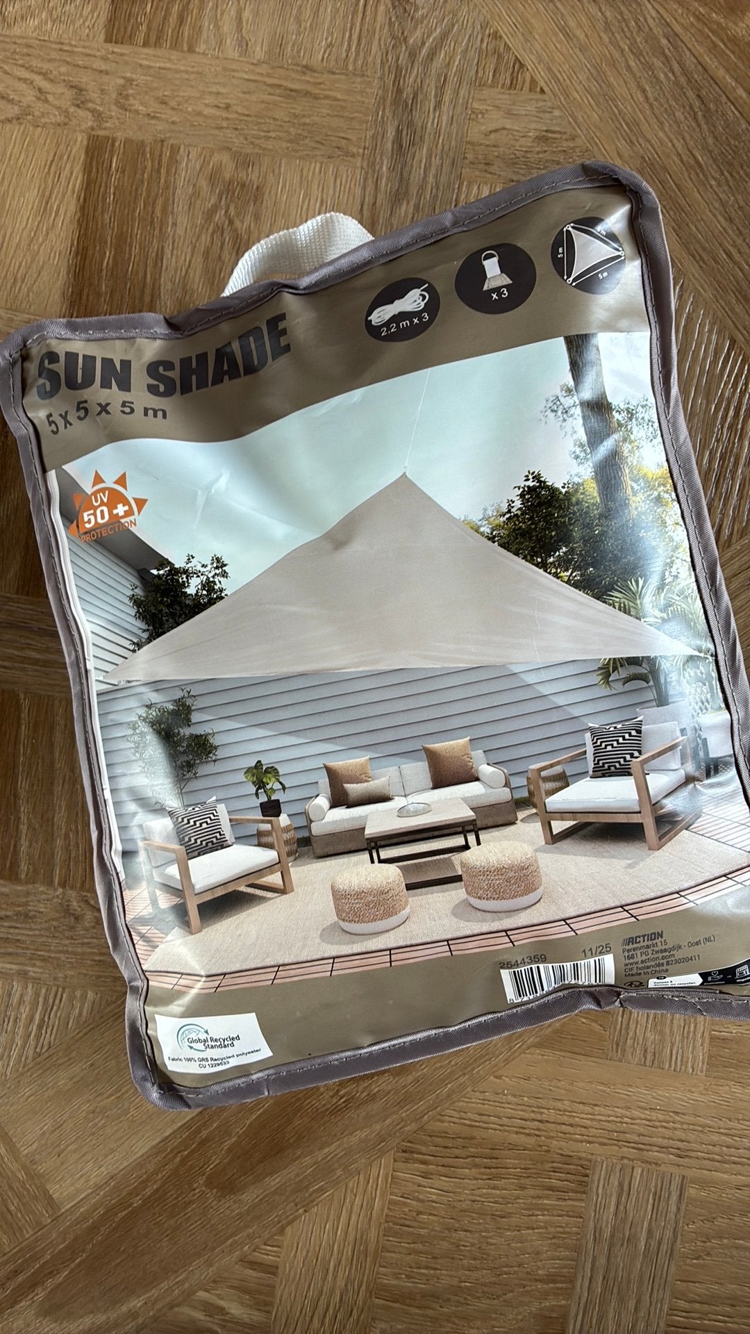 Schaduwdoek taupe, Tuin en Terras, Ophalen, Nieuw