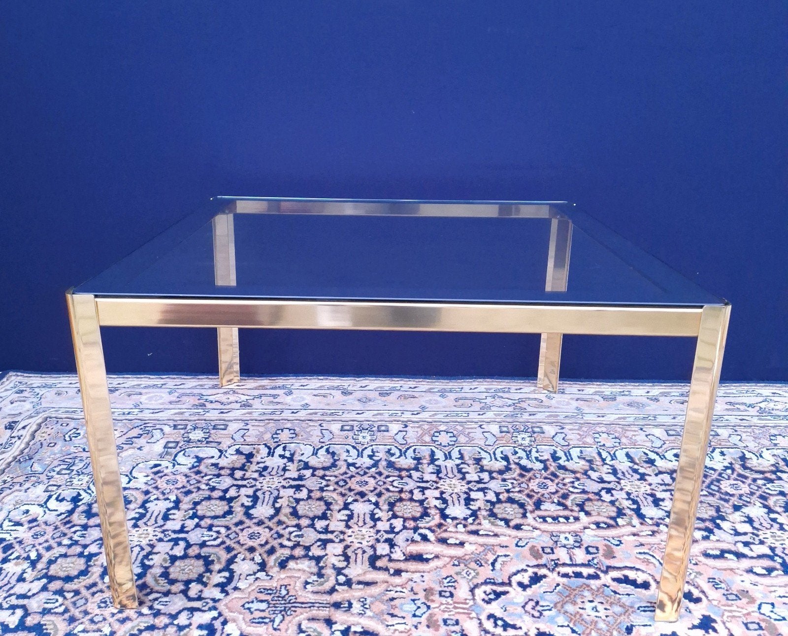 vintage Regency Empire style salontafel, messing, glasplaat, Huis en Inrichting, Vintage Empire Regency, Gebruikt, 50 tot 100 cm