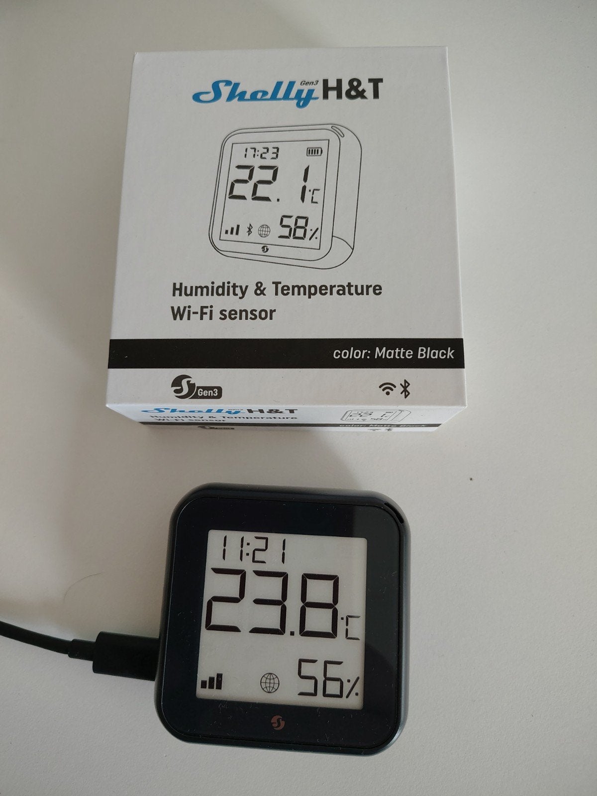 Shelly H&T Sensor zwart WiFi/bluetooth temp en vochtigheid, Huis en Inrichting, Woonaccessoires | Thermometers, Binnenthermometer
