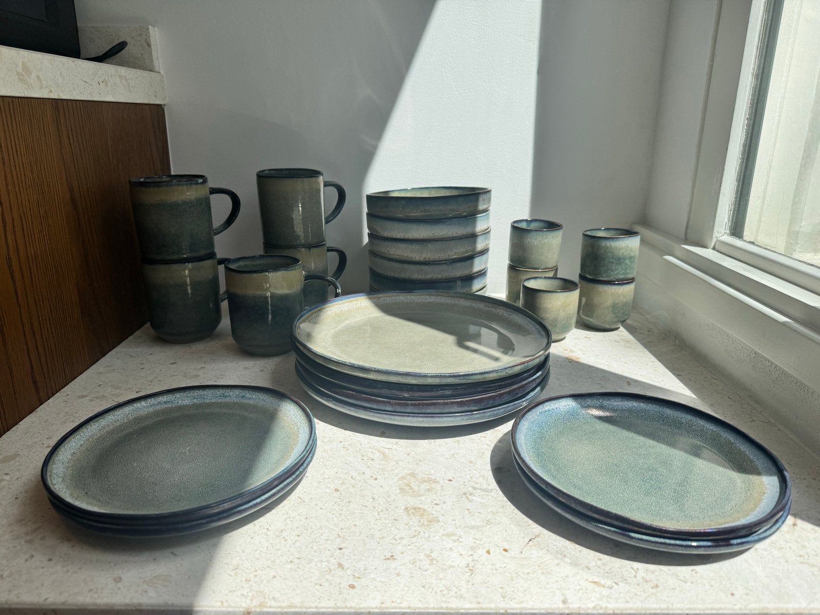 24-delig Servies Set - Keramiek in Groen/Blauw, Huis en Inrichting, Keuken | Servies, Ophalen, Keramiek, Overige stijlen, Bord(en)