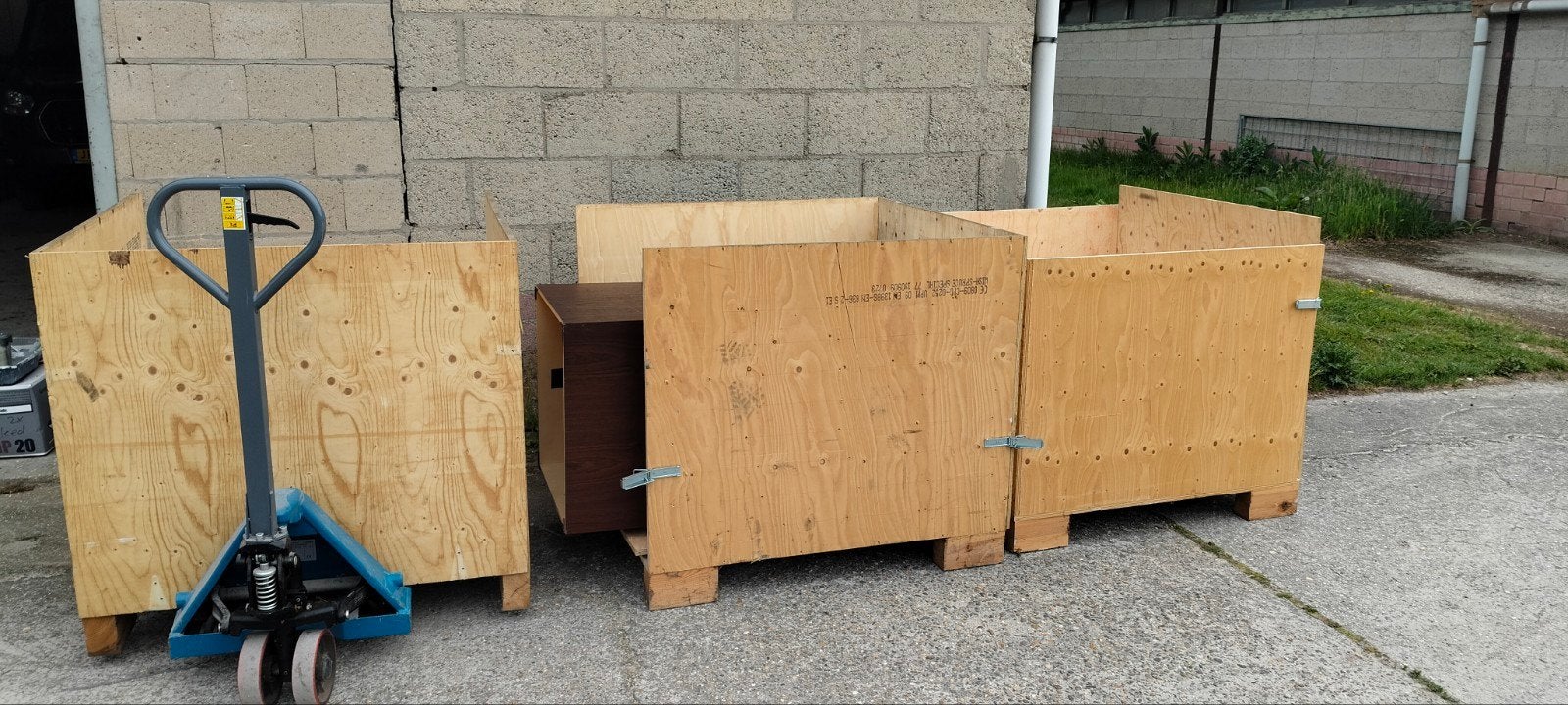 3x Houten opslagkisten 1x1x1m met scharnieren en palletwagen, Ophalen of Verzenden