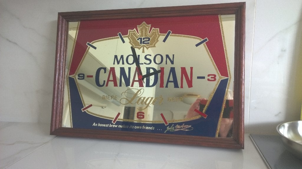 Vintage : Molson Canadien Beer - spiegelklok - jaren '80, Ophalen of Verzenden