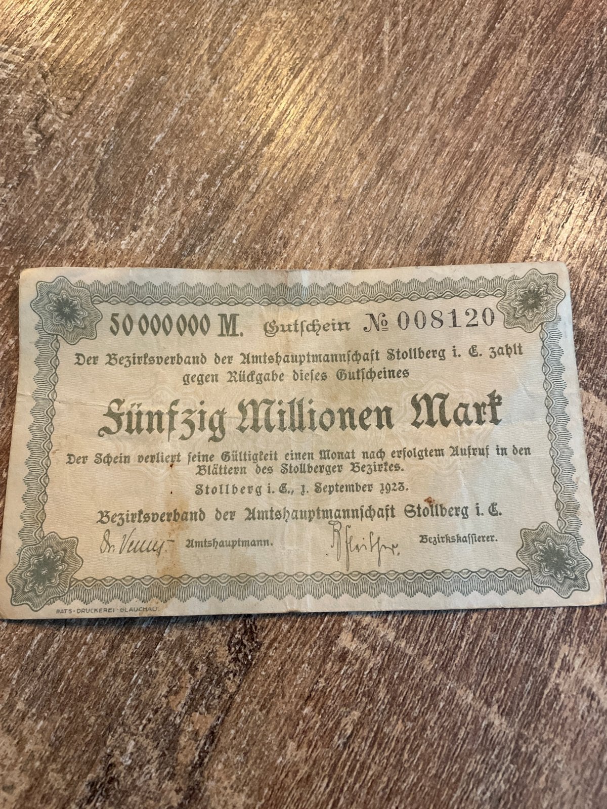 Historisch Duits biljet: 50 Miljoen Mark uit 1923, Postzegels en Munten, Bankbiljetten | Europa | Niet-Eurobiljetten, Ophalen of Verzenden