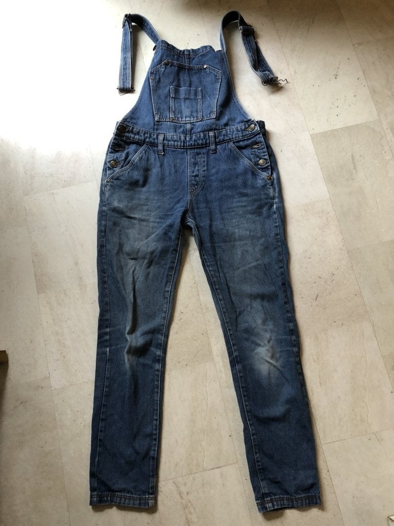 V) br17 blauwe tuinbroek c&a clockhouse dungaree maat 38, Zo goed als nieuw, W30 - W32 (confectie 38/40), Clockhouse, Verzenden