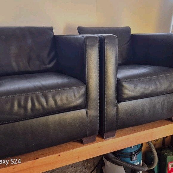 2 identieke lederen fauteuils, Huis en Inrichting, Ophalen, Gebruikt, 75 tot 100 cm, Leer