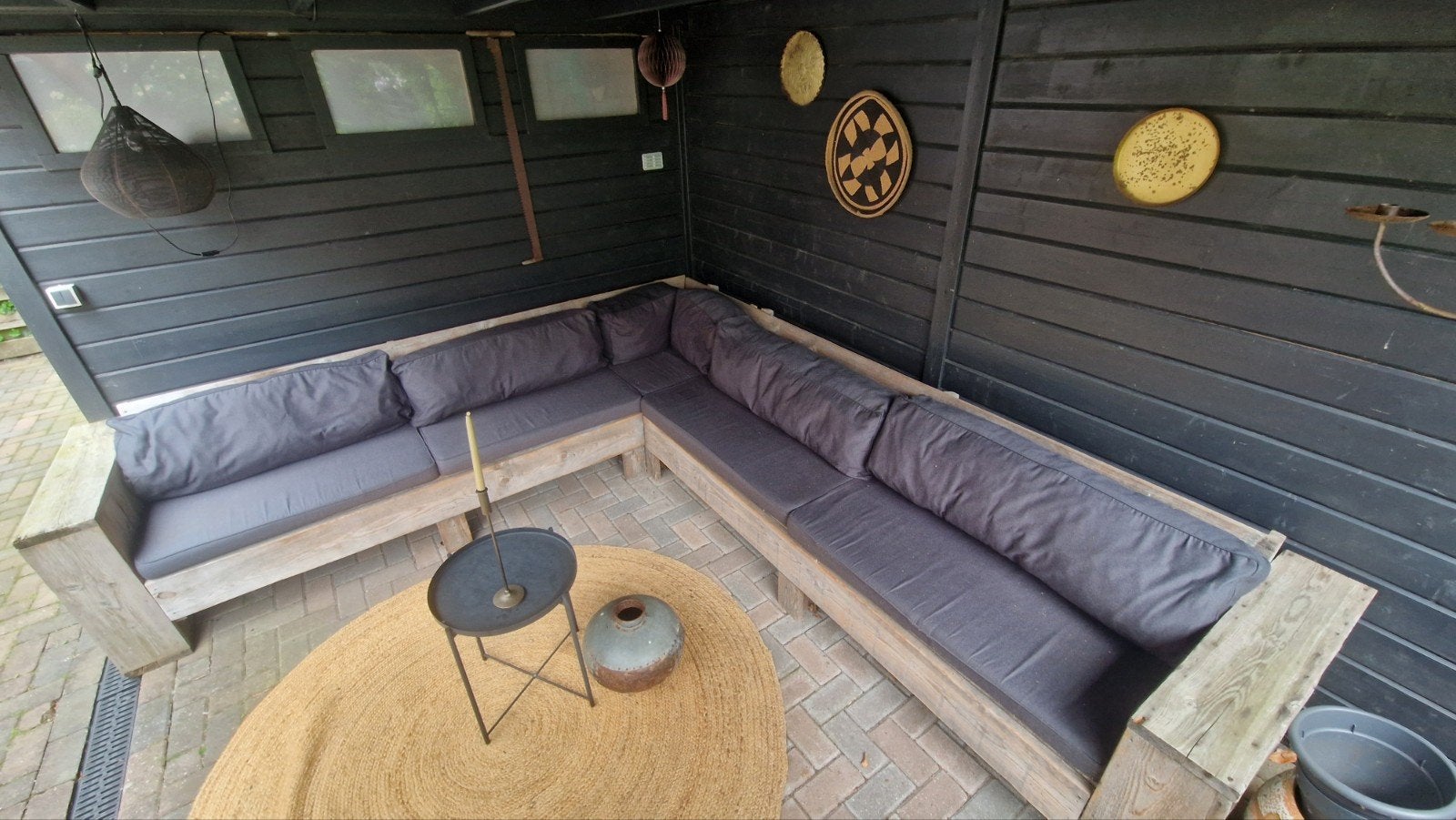 Steigerhouten loungeset met kussens, gebruikt, Tuin en Terras, Tuinsets en Loungesets, Ophalen, Gebruikt, Meer dan 8 zitplaatsen