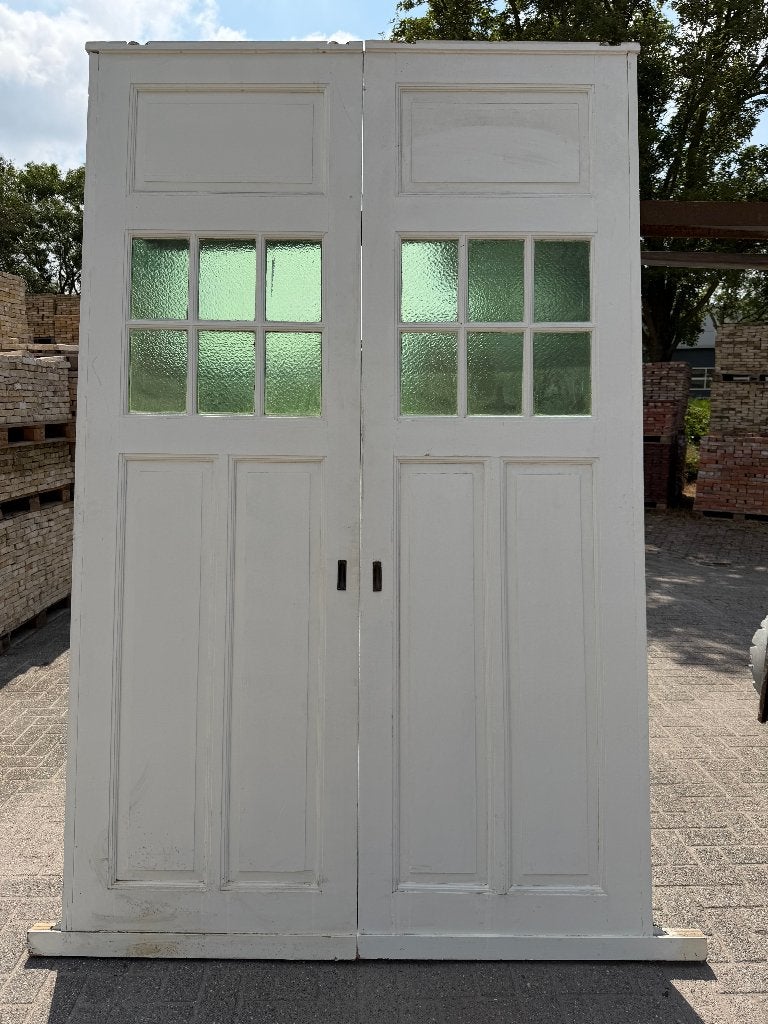 Set schuif / en-suite deuren met groen glas 270x167cm., Antiek en Kunst, Curiosa en Brocante, Ophalen
