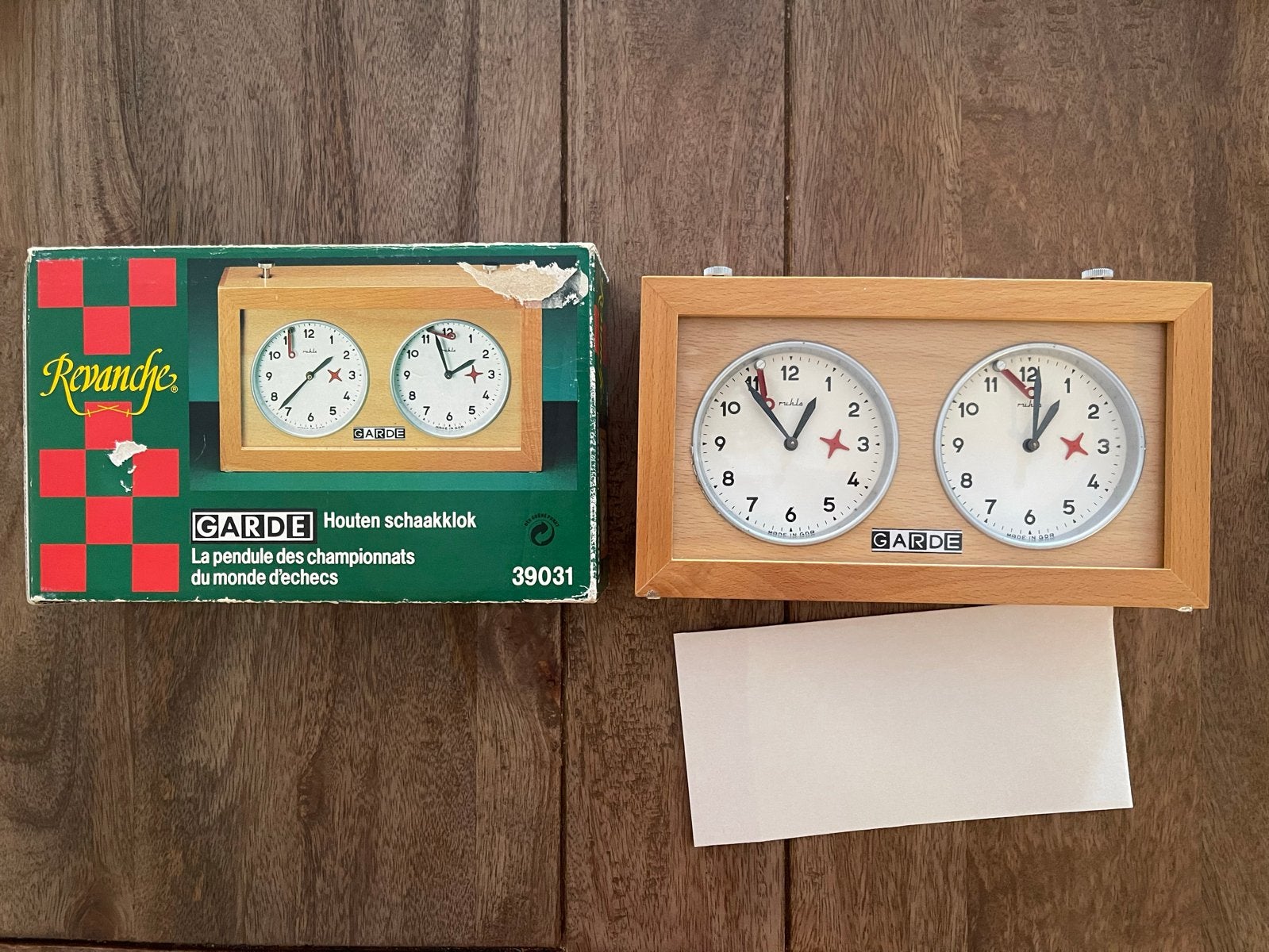 Vintage Houten Schaakklok 1989 GDR Garde - Revanche, Hobby en Vrije tijd, Gezelschapsspellen | Bordspellen, Ophalen of Verzenden